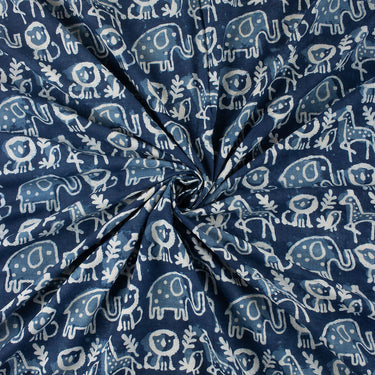 Animal Hand Bock Print Indigo Fabric