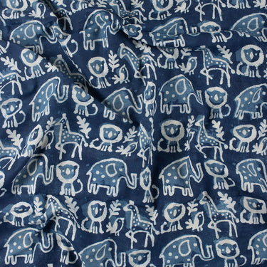 Animal Hand Bock Print Indigo Fabric