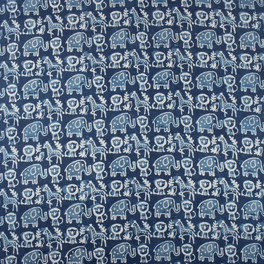 Animal Hand Bock Print Indigo Fabric
