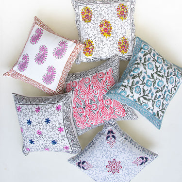 `Assorted Hand Block Printed Organic Cotton Cushion Cover