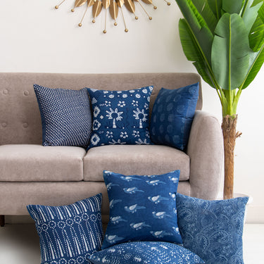 Assorted Indigo Hand Block Printed Cotton Cushion Cover