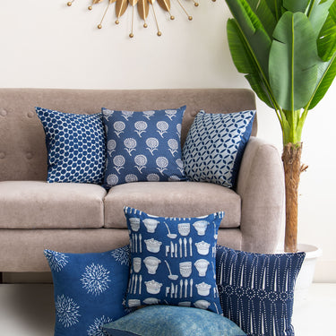 Assorted Indigo Hand Block Printed Cotton Cushion Cover