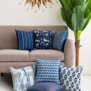 Assorted Indigo Hand Block Printed Cotton Cushion Cover