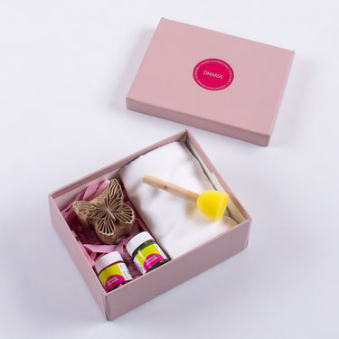 Butterfly Wooden Block Printing Kit with White Pure Cotton Stole