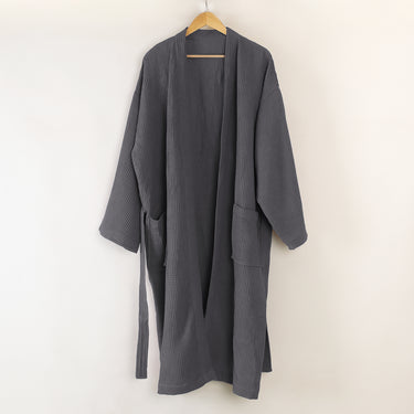 Bathrobe Solid Waffle Robe With Belt for Men & Women