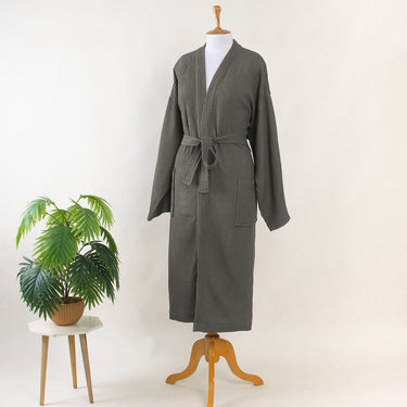 Bathrobe Solid Waffle Robe With Belt for Men & Women