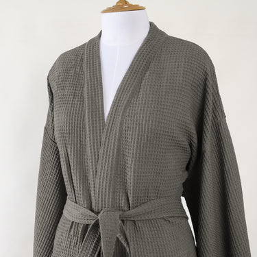 Bathrobe Solid Waffle Robe With Belt for Men & Women