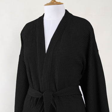Black Waffle Bathrobe with Belt