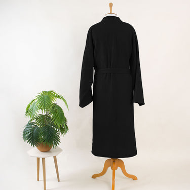 Black Waffle Bathrobe with Belt