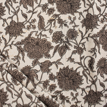 Beautiful Brown Floral Cotton Dabu Kashish Fabric