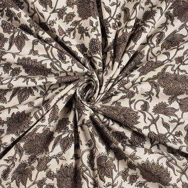 Beautiful Brown Floral Cotton Dabu Kashish Fabric