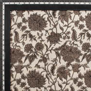 Beautiful Brown Floral Cotton Dabu Kashish Fabric