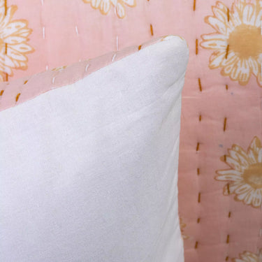 Beautiful Pink Floral Cotton Kantha Quilted Pillow Cover