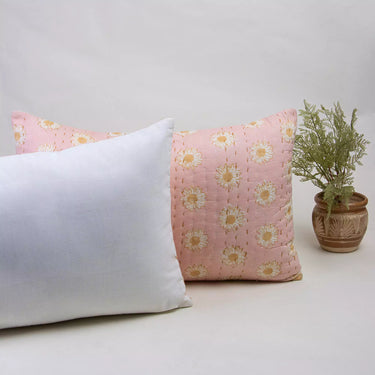 Beautiful Pink Floral Cotton Kantha Quilted Pillow Cover