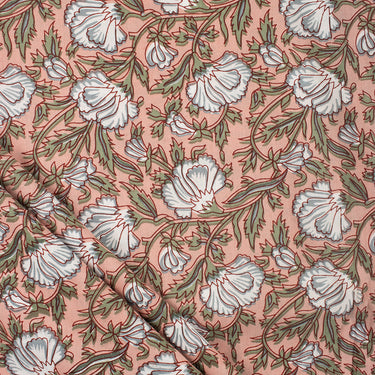 Best Cotton White Floral Hand Block Print Fabric