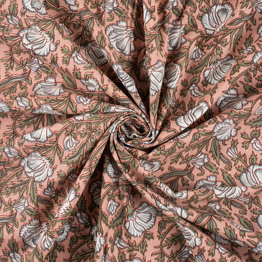 Best Cotton White Floral Hand Block Print Fabric