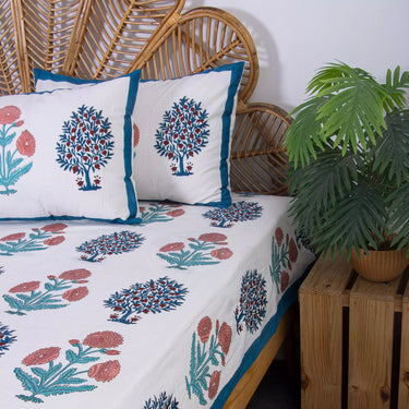 Best Gift Marigold Boota Floral Printed Cotton Soft Bedsheets With Pillow Cover