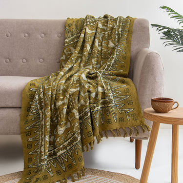Bird Cotton Block Print Throw For Couch Decor 