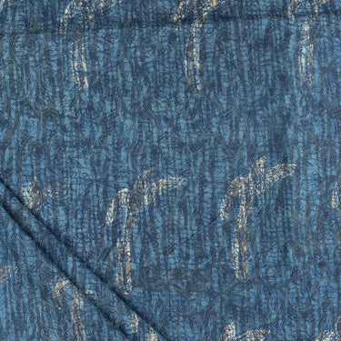 Bird Hand Block Printed Indigo Cotton Fabric for Clothing