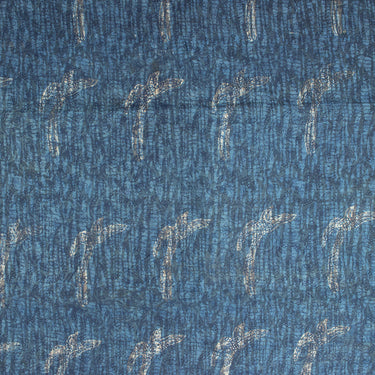 Bird Hand Block Printed Indigo Cotton Fabric for Clothing