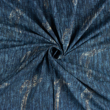 Bird Hand Block Printed Indigo Cotton Fabric for Clothing
