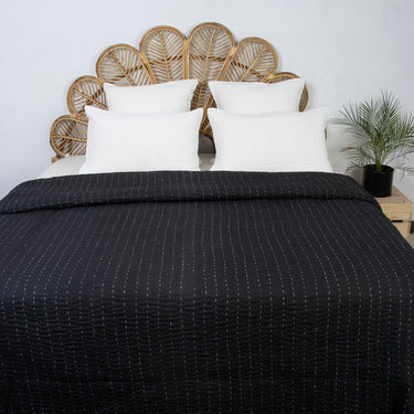 Black Cotton Kantha Quilt For Heavy Winter