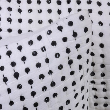 Black Polkas Dots Handmade Organic Cotton Kantha Quilted Pillow Cover