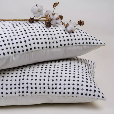 Black Polkas Dots Handmade Organic Cotton Kantha Quilted Pillow Cover