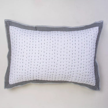Black Stripe Border Quilted Handmade Kantha Pillow Cover