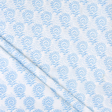 Blue Floral Cotton Hand Block Print Fabric