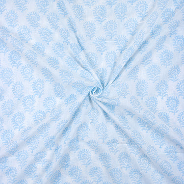 Blue Floral Cotton Hand Block Print Fabric