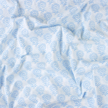 Blue Floral Cotton Hand Block Print Fabric