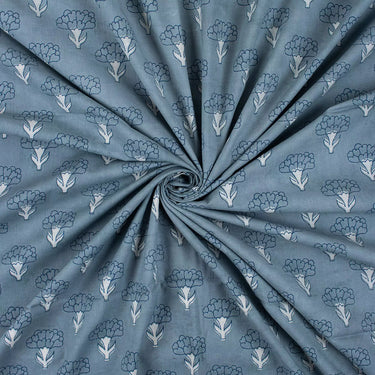 Blue Floral Cotton Hand Block Printed Dabu Kashish Fabric