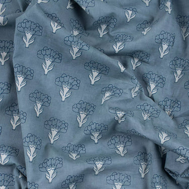 Blue Floral Cotton Hand Block Printed Dabu Kashish Fabric