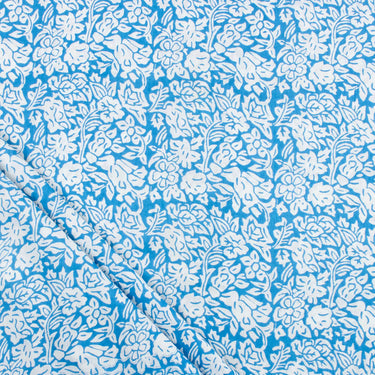 Blue Floral Hand Block Printed Pure Cotton Fabric