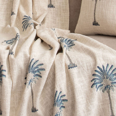 Blue Hand Block Palm Printed Sofa Throw Blanket