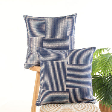 Blue Hand Block Print Cotton Canvas Cushion Cover