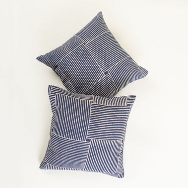 Blue Hand Block Print Cotton Canvas Cushion Cover