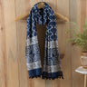 Blue Hand Block Print Cotton Stoles For Ladies