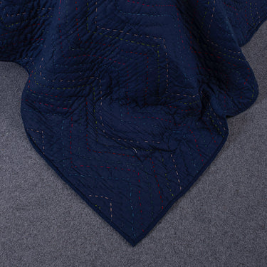 Blue Handmade Solid Kantha Quilt For Winter