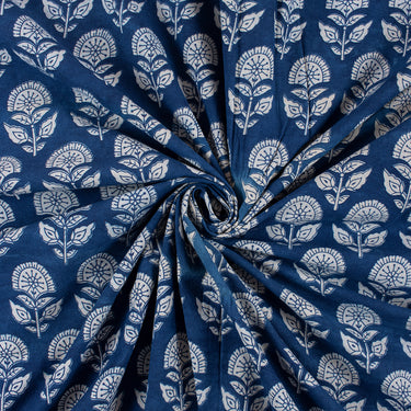 Blue Indigo Pure Cotton Hand Block Print Fabric