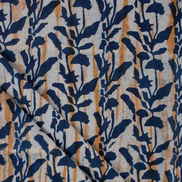 Blue Leaf Indigo Cotton Hand Block Print Fabric