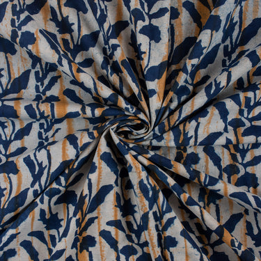 Blue Leaf Indigo Cotton Hand Block Print Fabric