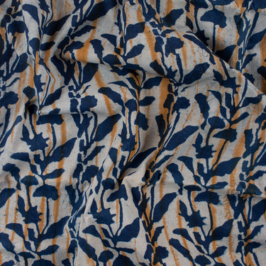 Blue Leaf Indigo Cotton Hand Block Print Fabric