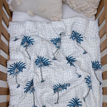 Blue Palm Tree Print Soft Baby Blankets