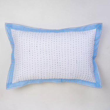Blue Stripe Border Kantha Handmade Quilted Cotton Protector