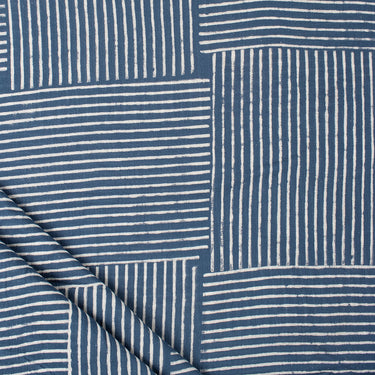Blue Stripe Discharge Hand Block Printed Cotton Fabric
