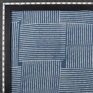 Blue Stripe Discharge Hand Block Printed Cotton Fabric