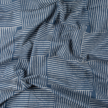 Blue Stripe Discharge Hand Block Printed Cotton Fabric