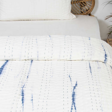 Blue Tie Dye Organic Cotton Kantha Quilt For Heavy Winter